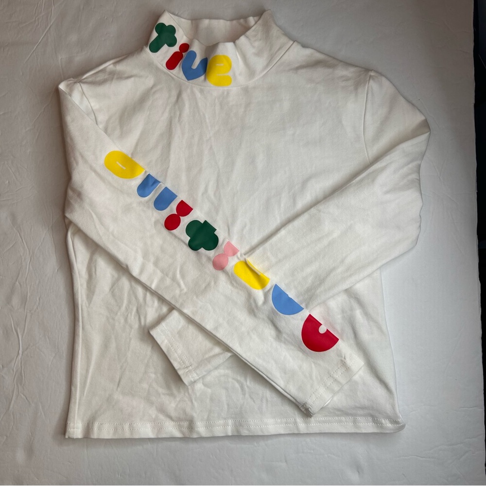 SHEIN Girl’s Long Sleeve Shirt Size 6Y Off-White Words “POSITIVE”on sleeve |neck